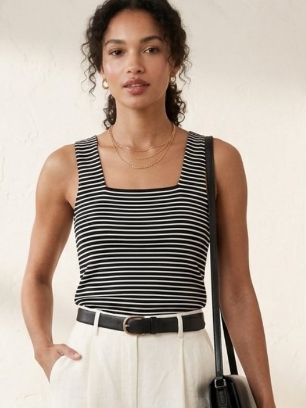Kasper Striped Blouse Office/Career Sleeveless Top Classic Square Neck Size 6